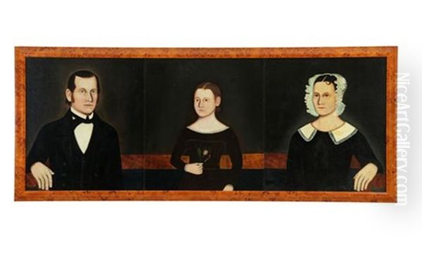 Family Group Of Portraits (triptych) Oil Painting by David Brokaw