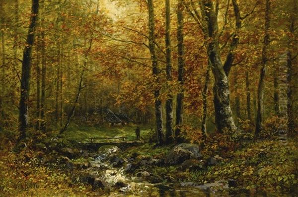 A Bridge In The Forest Oil Painting by Wilhelm Broker