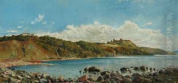 Udsigt Mod Hammersholm Og Hammershus Set Fra Vandet Oil Painting by Henry Brokmann-Knudsen