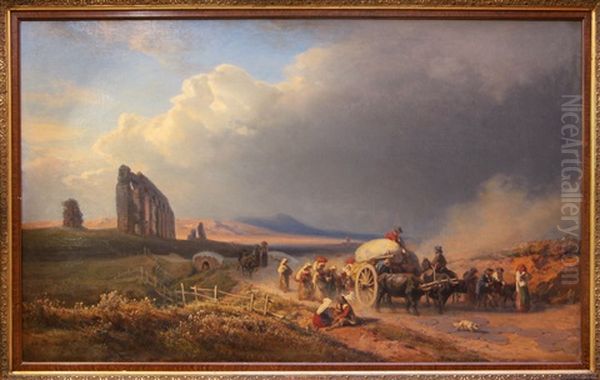 Landschaft Mit Handlerzug Oil Painting by August Bromeis