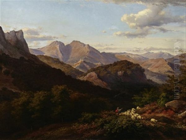 In Den Albaner Bergen Oil Painting by August Bromeis