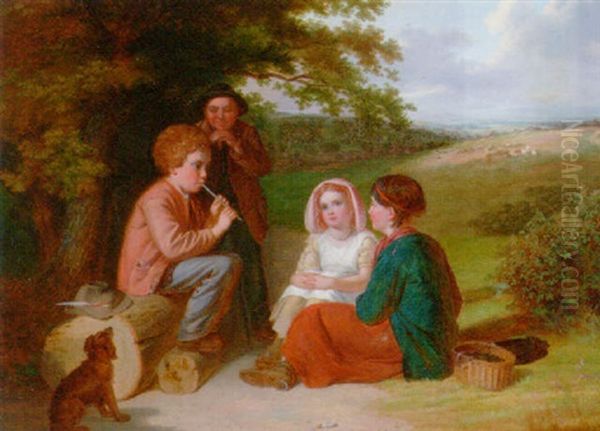 The Penny Whistle Oil Painting by William Bromley the Elder