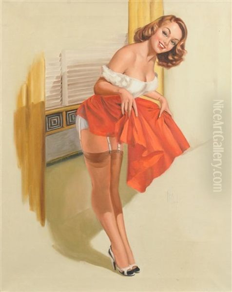 Red Skirt Oil Painting by Clough Bromley