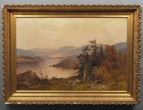 River And Mountains Landscape Oil Painting by Frank C. Bromley