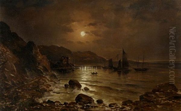 Evening Harbor Scene Oil Painting by Frank C. Bromley