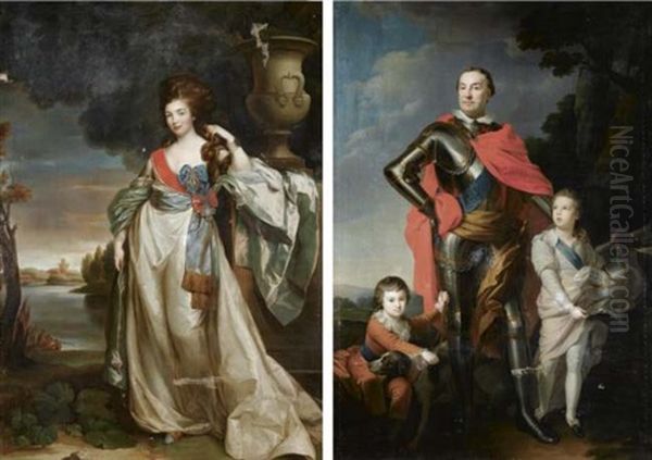 The Polish Count Franciszek Ksawery Branicki And His Russian Wife Alexandrine Vassilievna Engelhardt (pair) Oil Painting by Richard Brompton