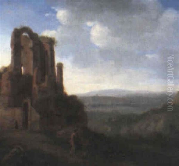 Landscape With Figures Beside A Ruin Oil Painting by Gerrit van Bronckhorst