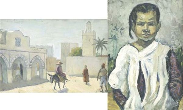 Une Ruelle De Medina Et Sur L'autre (+ Une Enfant Devant Une Palmeraie; Verso) Oil Painting by Matteo Brondy