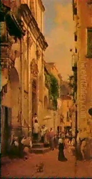 Une Rue A Sorrente Oil Painting by Fedor Andreevich Bronnikoff