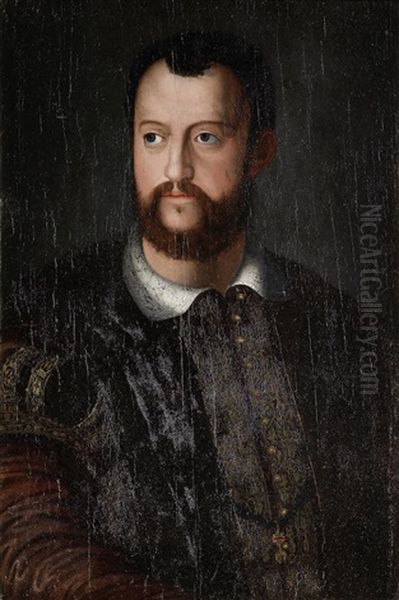 Portrait Of Grand Duke Cosimo I De'medici, Bust-length, In Fur-trimmed Robes Oil Painting by  Bronzino