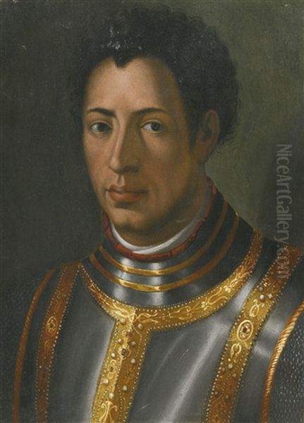 Portrait Of Alessandro De' Medici, Bust-length, Wearing A Suit Of Armour Oil Painting by  Bronzino