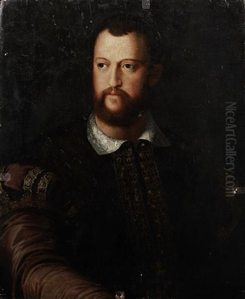 Portrait Of Cosimo De Medici (1519-1594), Half-length, In A Burgundy Embroidered Coat Oil Painting by  Bronzino