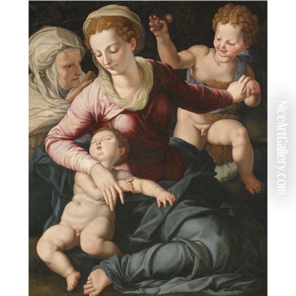 Madonna And Child With St. Anne And Infant St. John The Baptist Oil Painting by  Bronzino