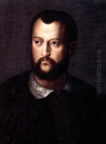 Portrait Of Cosimo I De Medici (1519-1594), Head And Shoulders, Wearing A Fur-lined Brown Embroidered Cloak Oil Painting by  Bronzino