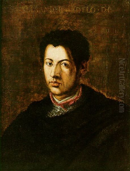 Portrait Of Alessandro De Medici Wearing A Black Cloak Over A Suit Of Chain-mail Oil Painting by  Bronzino