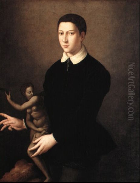 Portrait Of A Young Man Of The Gucciardini Family Holding A Sculpture Oil Painting by  Bronzino