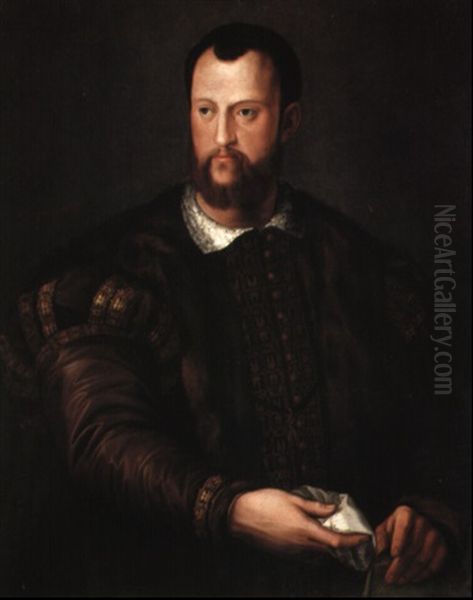 Portrait Of Cosimo I De Medici Wearing The Order Of The Golden Fleece Oil Painting by  Bronzino