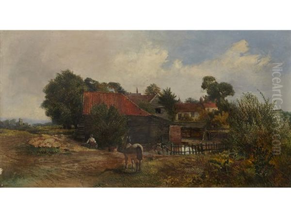 A Village Farm Oil Painting by Edward Adveno Brooke