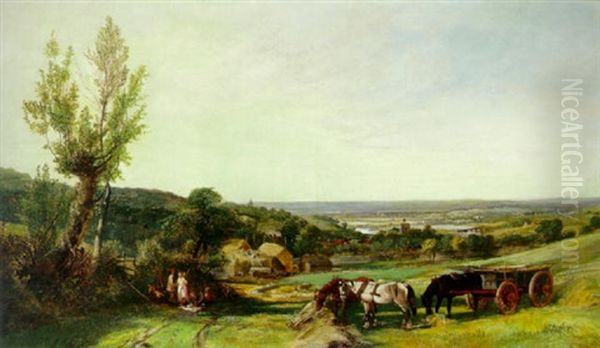 Hay Time In The Wye Valley Oil Painting by Edward Adveno Brooke