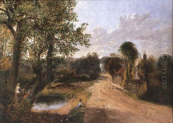 Children Playing On A Country Road by Edward Adveno Brooke