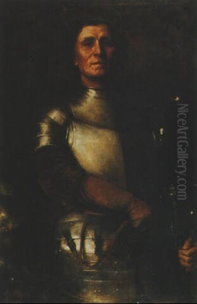 Portrait Of An Actor Wearing Armour (sir Henry Irving?) Oil Painting by Leonard Leslie Brooke