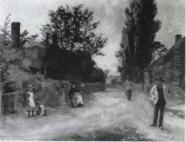 Figures On A Village Street Oil Painting by Leonard Leslie Brooke