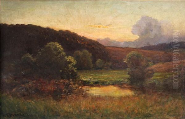 A Pond With Rolling Hills Beyond Oil Painting by Richard Norris Brooke