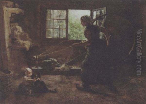 Mother And Child Tending To Chores Oil Painting by Richard Norris Brooke