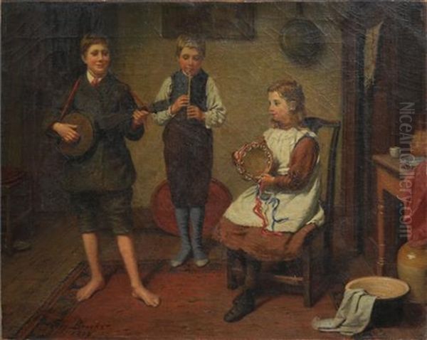 A Youthful Trio Oil Painting by Harry Brooker