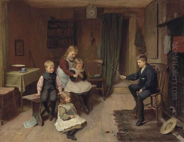 Playing At School Oil Painting by Harry Brooker