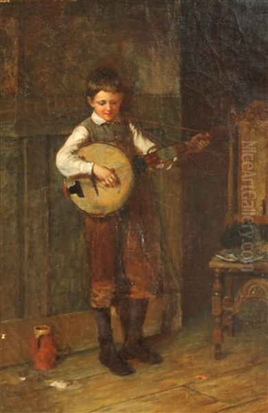 The Banjo Player Oil Painting by Harry Brooker