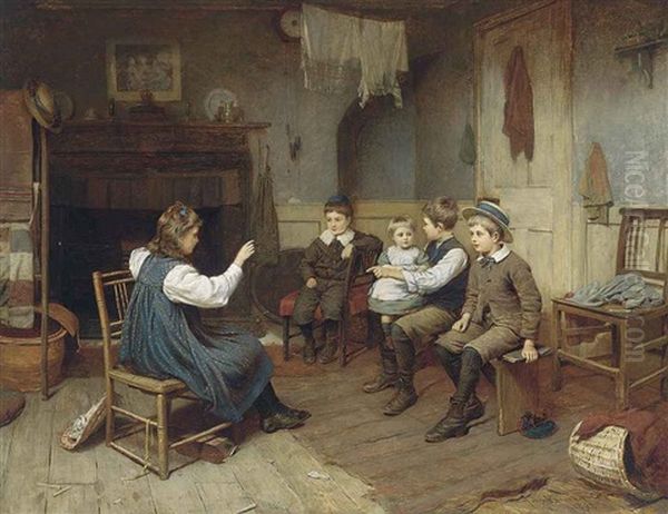 Playing School Oil Painting by Harry Brooker