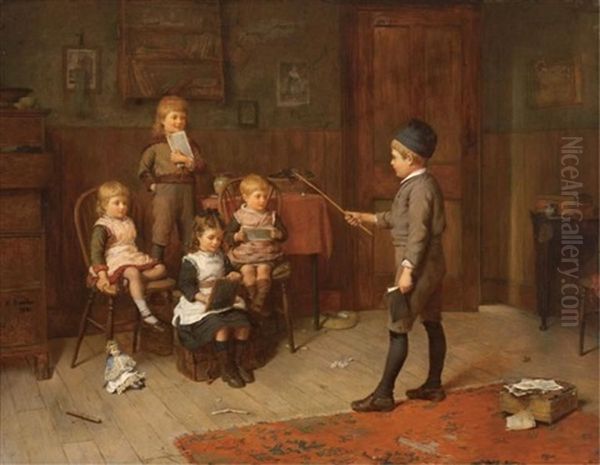 Playing School Oil Painting by Harry Brooker