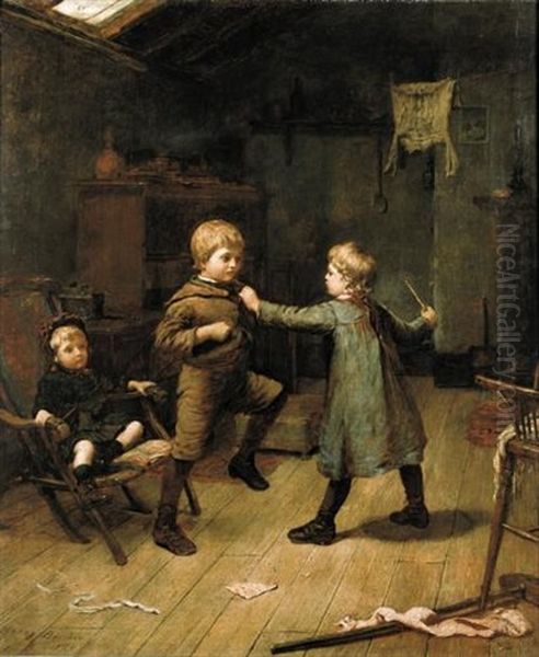 Children Playing At Horse-and-cart Oil Painting by Harry Brooker