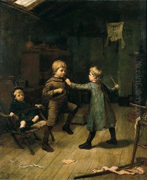 Playing At Horse-and-cart Oil Painting by Harry Brooker