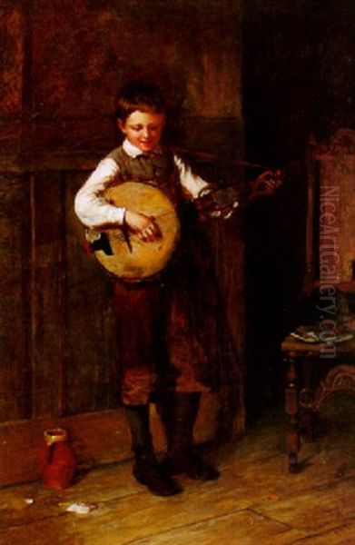 The Banjo Player Oil Painting by Harry Brooker