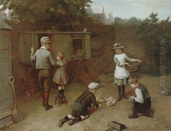 Feeding Time Oil Painting by Harry Brooker