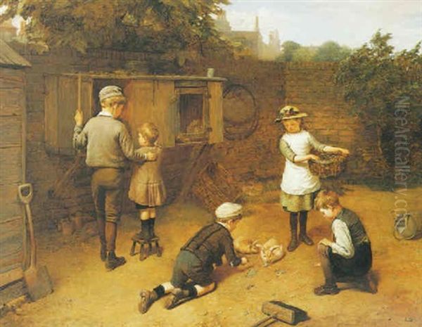 Feeding Time Oil Painting by Harry Brooker