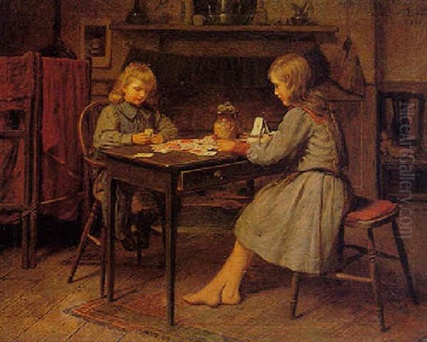 A Game Of Cards Oil Painting by Harry Brooker