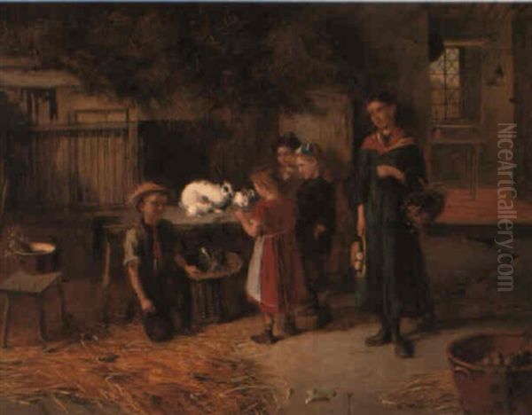 Feeding The Rabbits Oil Painting by Harry Brooker