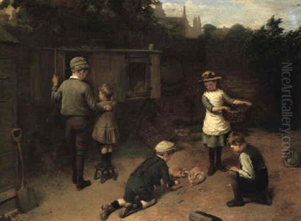 Feeding Time Oil Painting by Harry Brooker