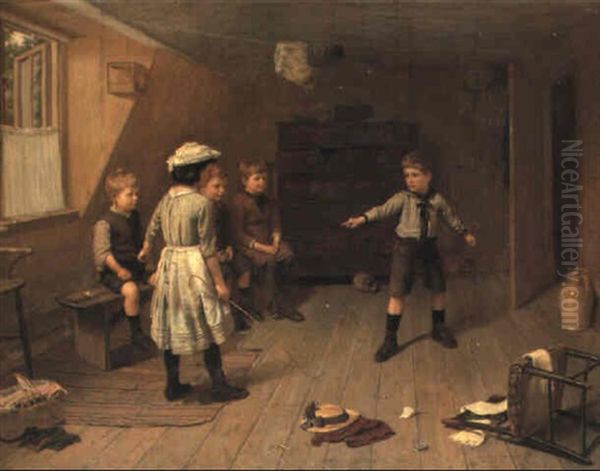 Attic Antics Oil Painting by Harry Brooker