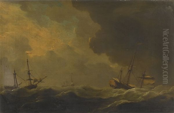 Shipping In A Storm Oil Painting by Charles Brooking