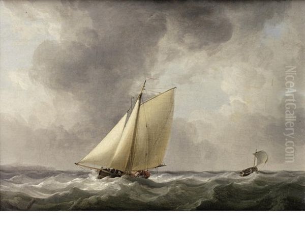 A Cutter Hauled On The Starboard Tack In A Fresh Breeze Oil Painting by Charles Brooking