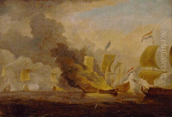 The Dutch Fleet In Action Oil Painting by Charles Brooking