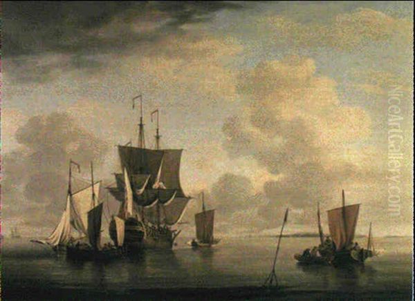 An East Indiaman And Fishing Craft Off Sheerness Oil Painting by Charles Brooking