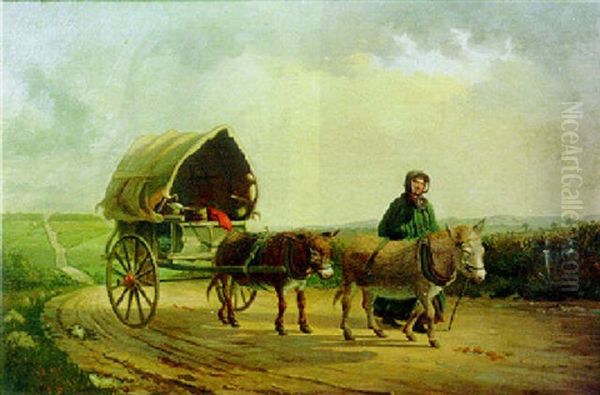 Mary Ridout And Her Donkey Wagon Oil Painting by Frank Brooks