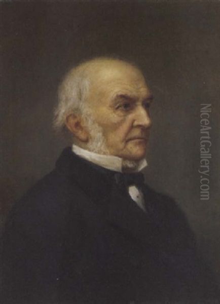 Portrait Of The Right Hon. William Ewart Gladstone In A Black Jacket And White Bow Tie Oil Painting by Henry Jamyn Brooks