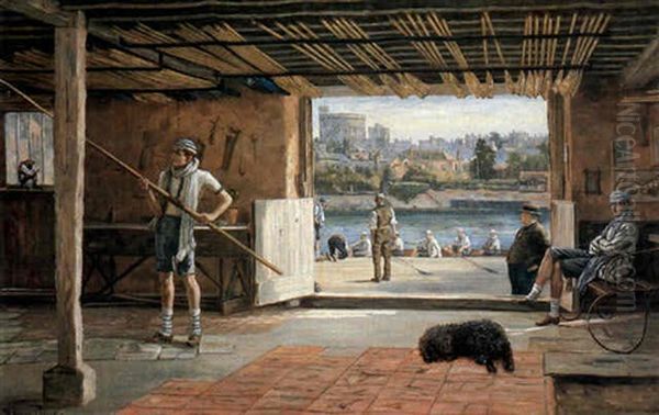 Eton Boat House, View Of Windsor Castle Oil Painting by Henry Jamyn Brooks