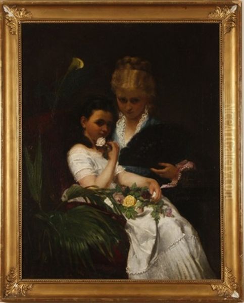 Portrait Of Mother And Daughter With Flowers Oil Painting by Maria Brooks